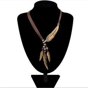 Boho Feather‎ Decor Choker Necklace Vintage Style Rope Chain Ethnic Style